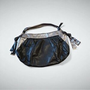 B. Makowsky Black and Gunmetal Hobo Genuine Leather Large Bag